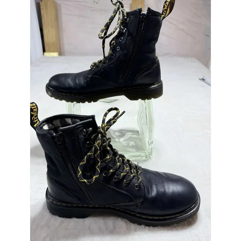 Dr. Martens 1460 Panel Y Ladies 7 Plaid Lined Black Combat Boots Modern Craft